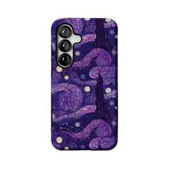 purple starry night swirl MagSafe Samsung Galaxy phone case, straight-on back view