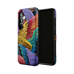 rainbow angel wings MagSafe Samsung Galaxy phone case, angled product view