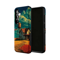 moody country house landscape MagSafe Samsung Galaxy phone case, straight-on back view