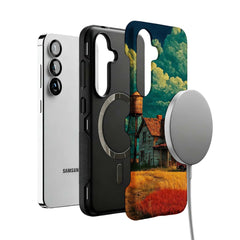moody country house landscape MagSafe Samsung Galaxy phone case, angled product view