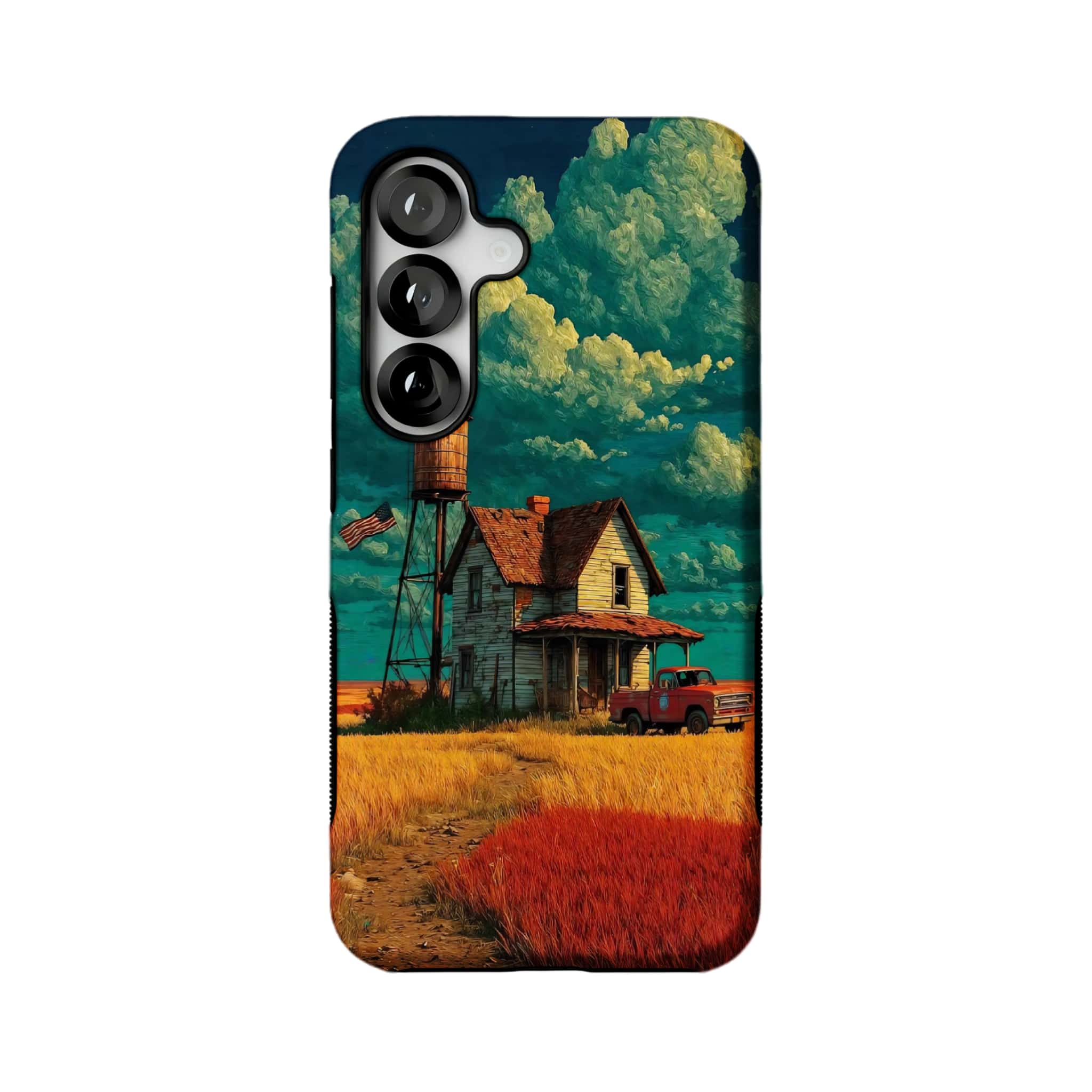 moody country house landscape MagSafe Samsung Galaxy phone case, magnetic layer view
