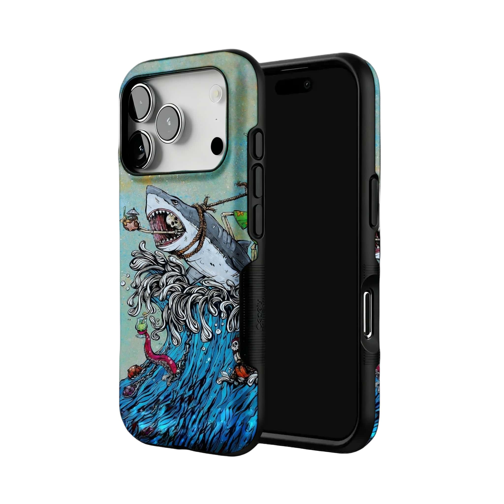 Skeleton Shark Tattoo Art Phone Case, Surf Punk Cover for iPhone