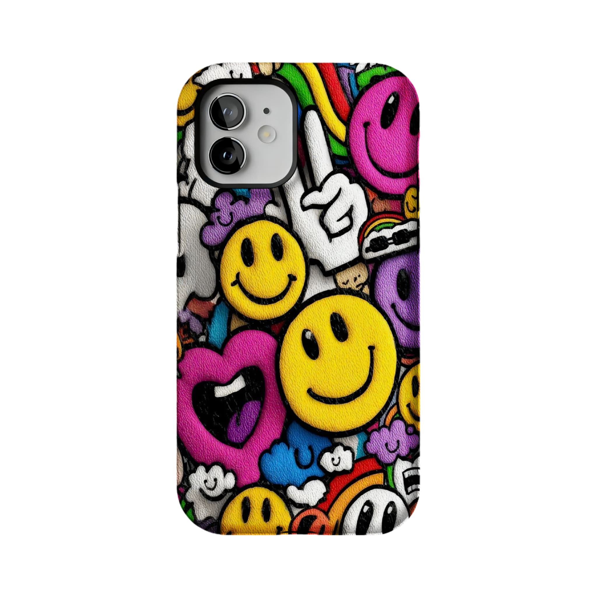 Y2K Smiley Graffiti Phone Case, Dopamine Cover for iPhone