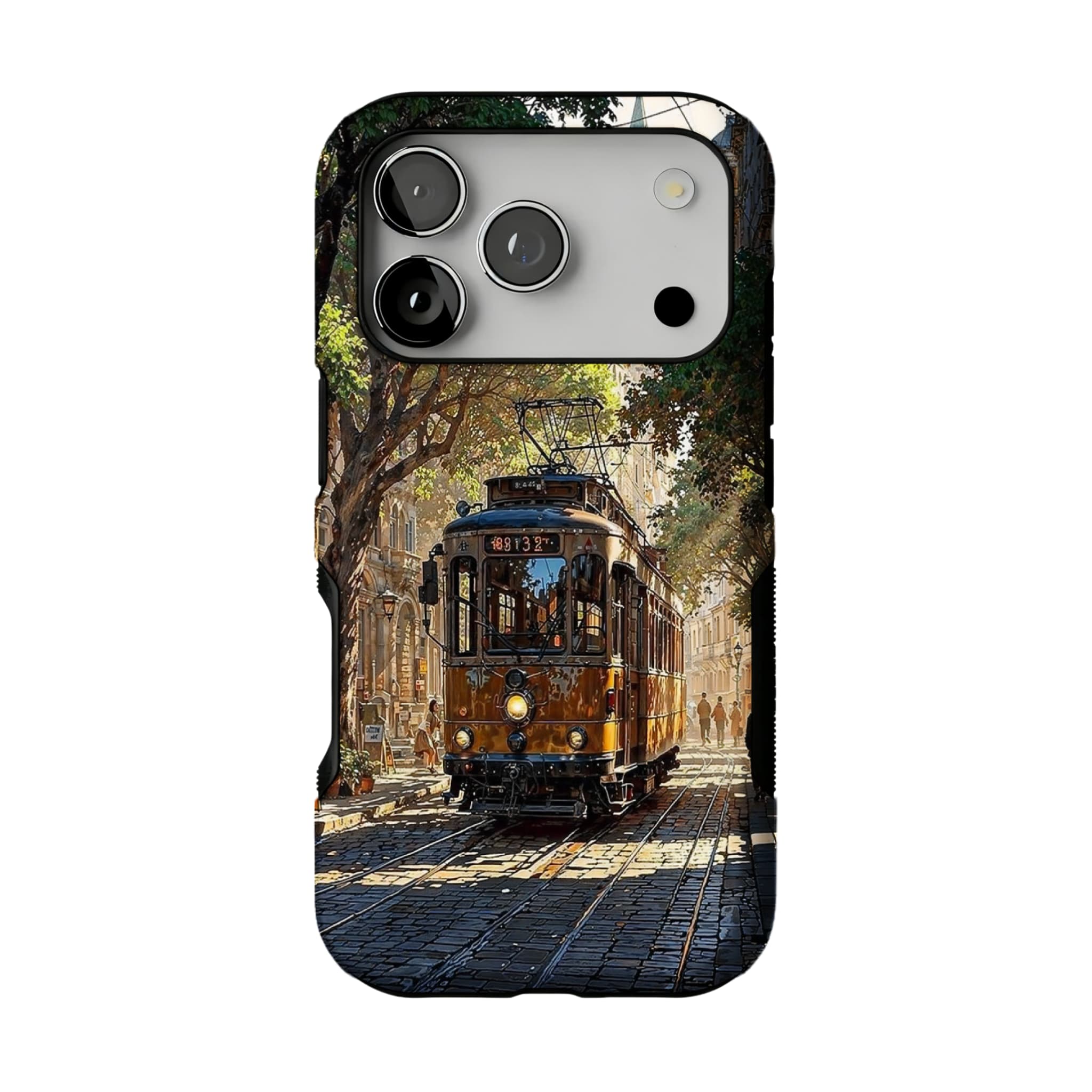 Old Town Tram Phone Case | Retro Cityscape Art Cover for Travel Lovers