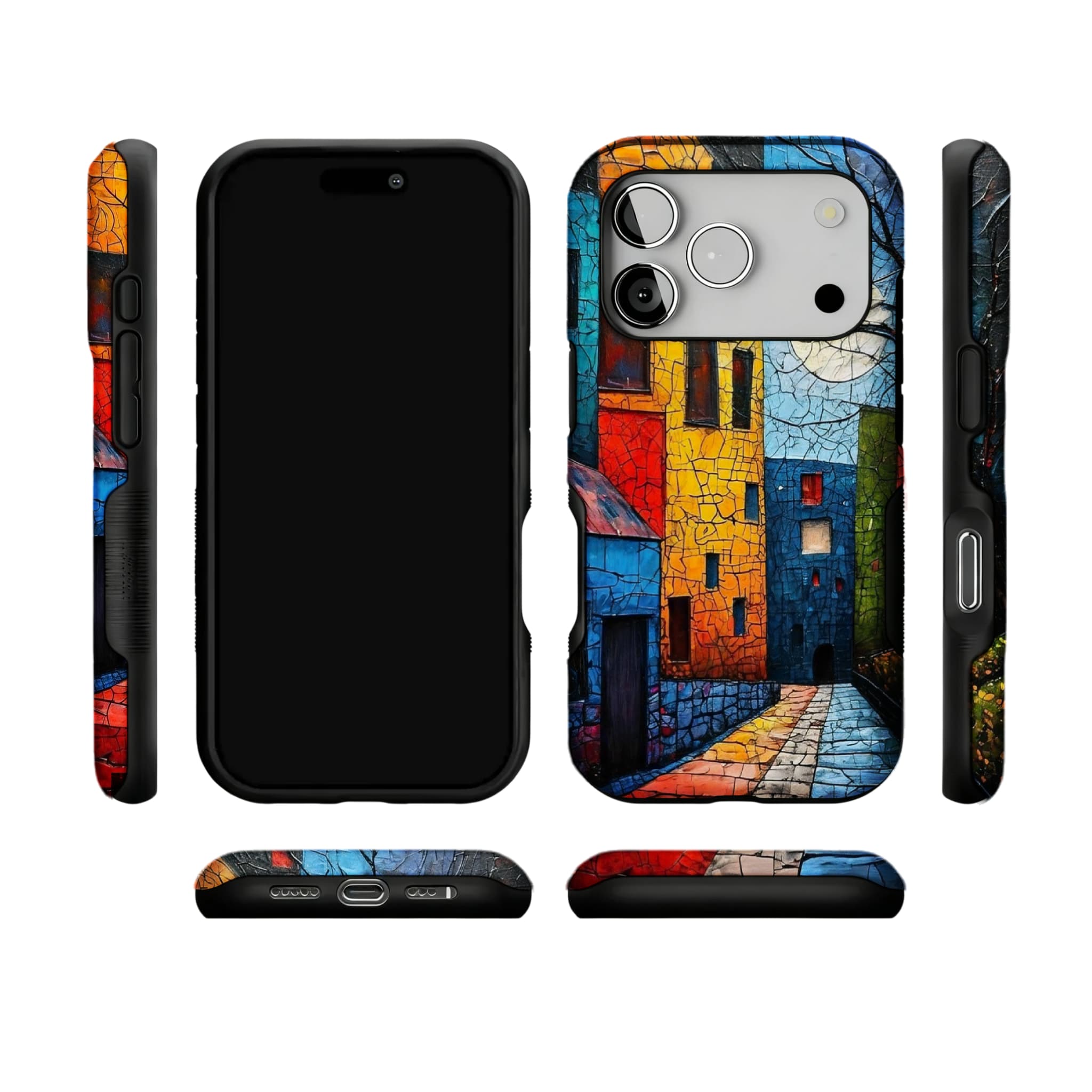 Crackle Oil Painting Town Phone Case, Art Shockproof Cover for iPhone