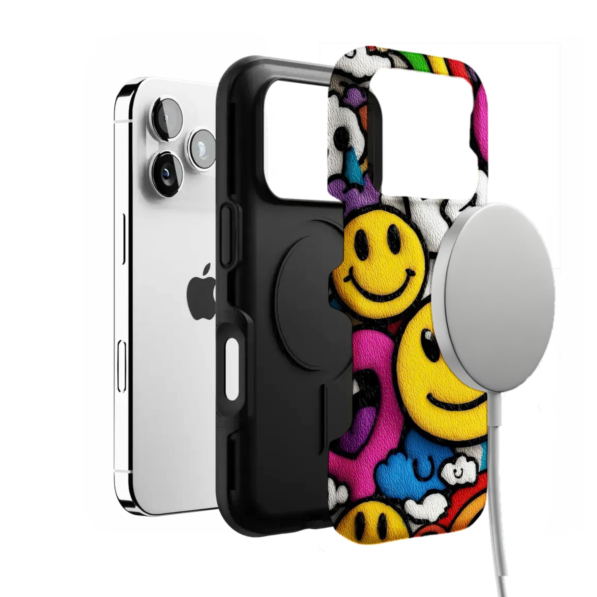 Y2K Smiley Graffiti Phone Case, Dopamine Cover for iPhone