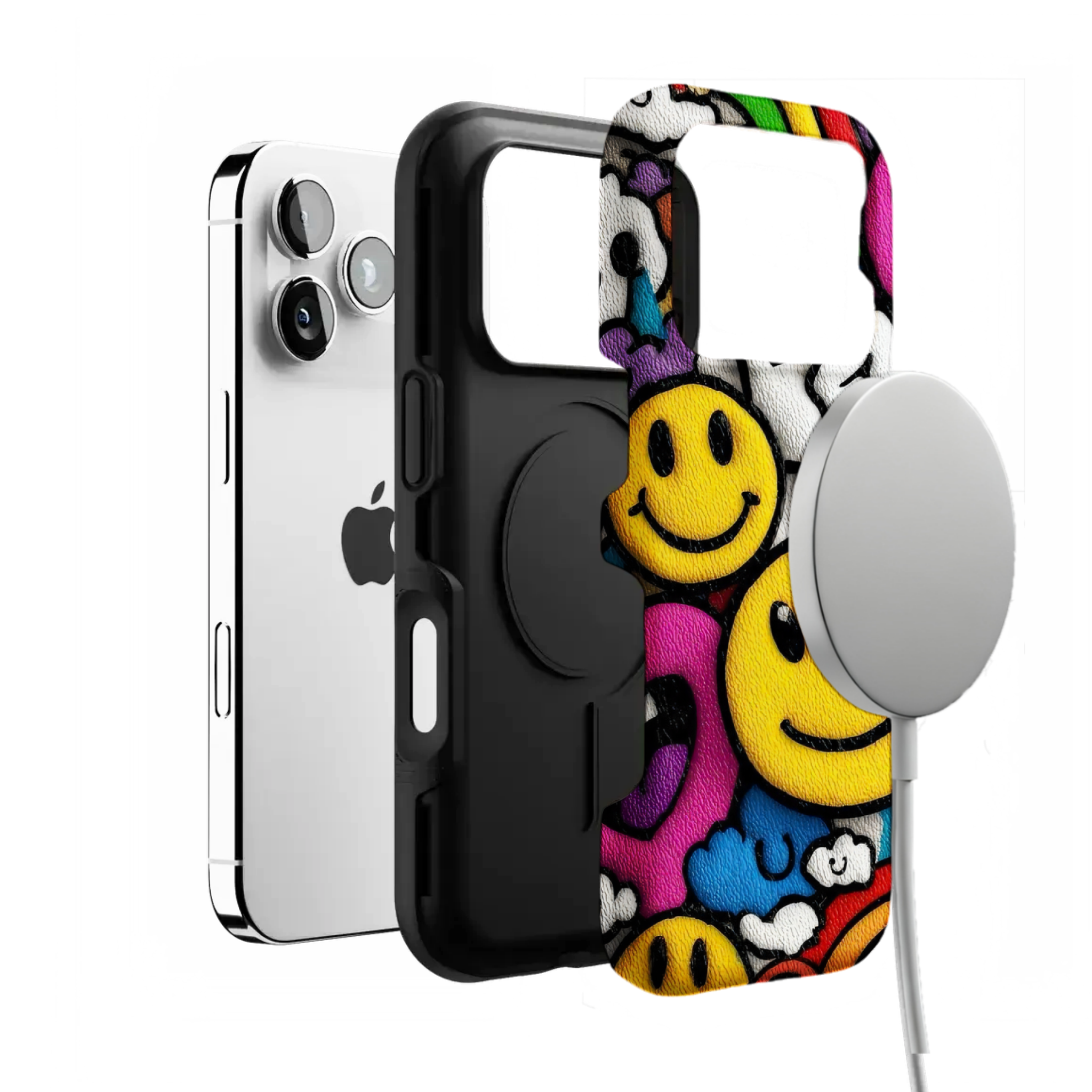 Y2K Smiley Graffiti Phone Case, Dopamine Cover for iPhone