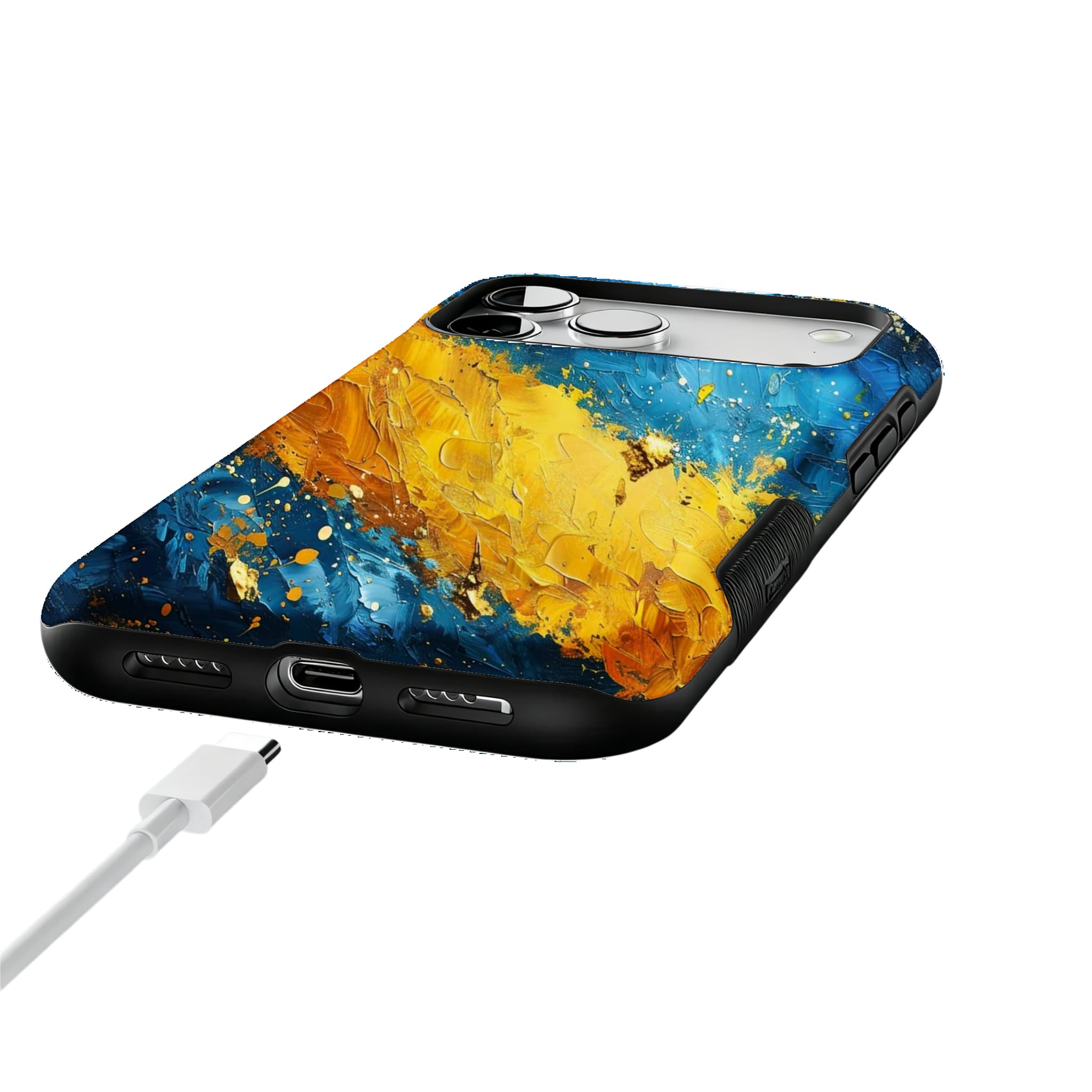 Blue Gold Impasto Oil Painting Phone Case, Abstract Cover for iPhone