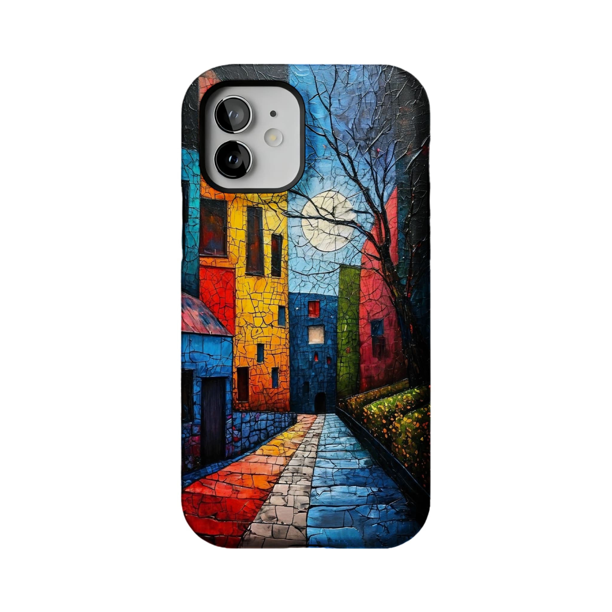Crackle Oil Painting Town Phone Case, Art Shockproof Cover for iPhone