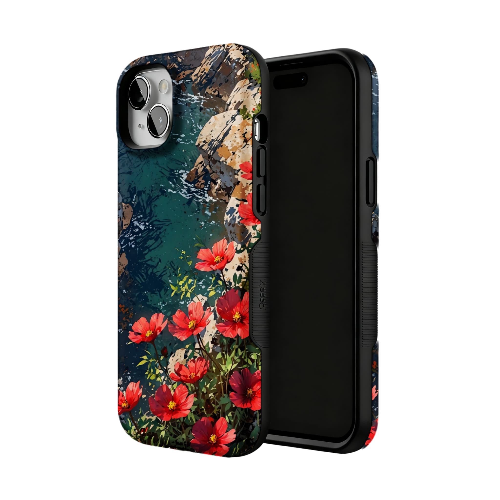 Nature Wild Red Flower Cliff Creek Oil Shockproof Anti-slip iPhone Case