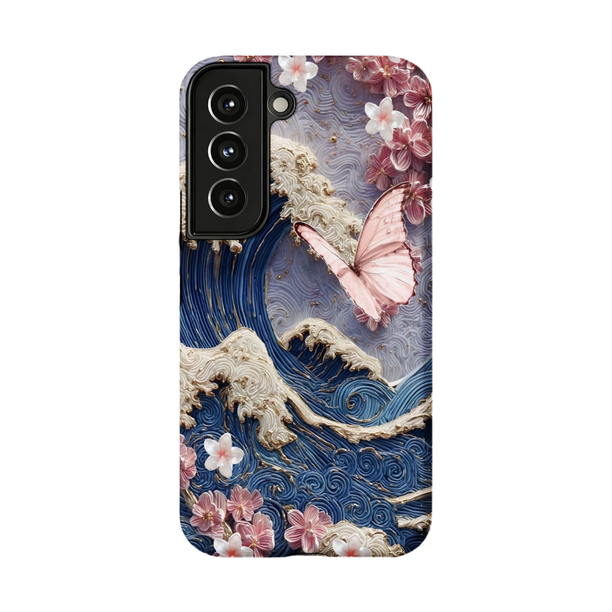 Japanese Wave Sakura 3D Embossed Phone Case | Luxury Butterfly Shockproof Cover