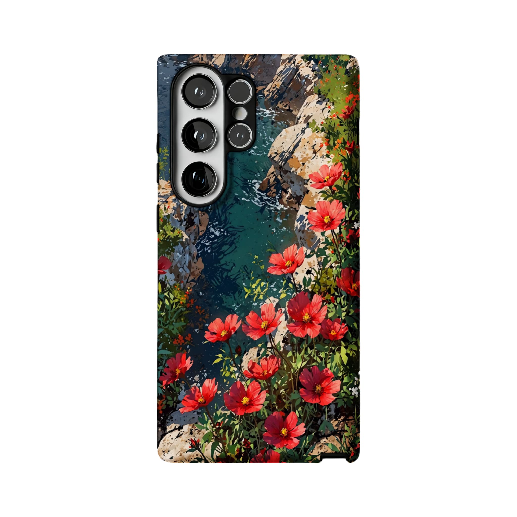 Nature Wild Red Flower Cliff Creek Oil Shockproof Anti-slip iPhone Case