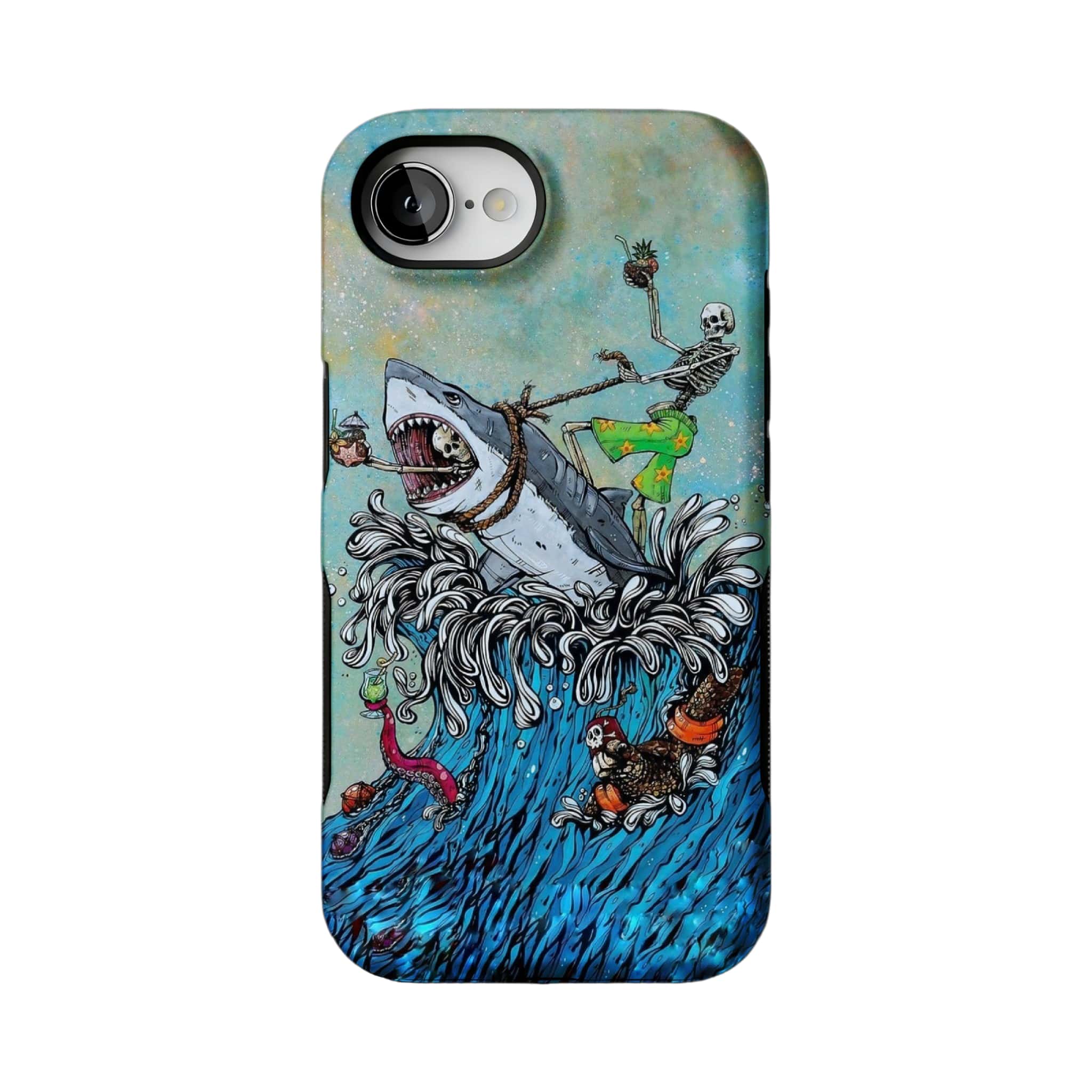Skeleton Shark Tattoo Art Phone Case, Surf Punk Cover for iPhone