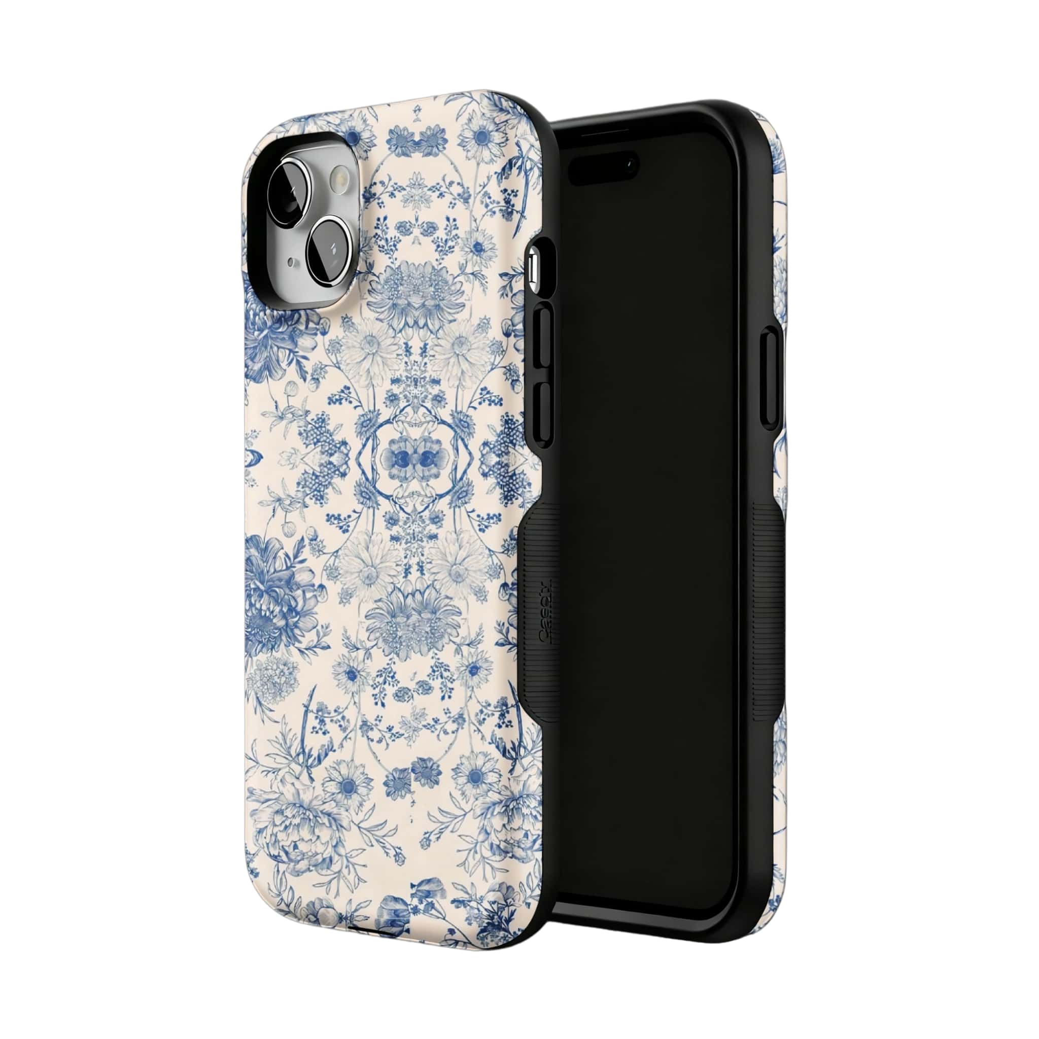 Quiet Luxury Blue Floral Phone Case, Vintage Art Cover for iPhone