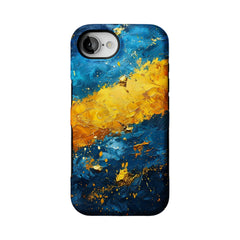 Blue Gold Impasto Oil Painting Phone Case, Abstract Cover for iPhone