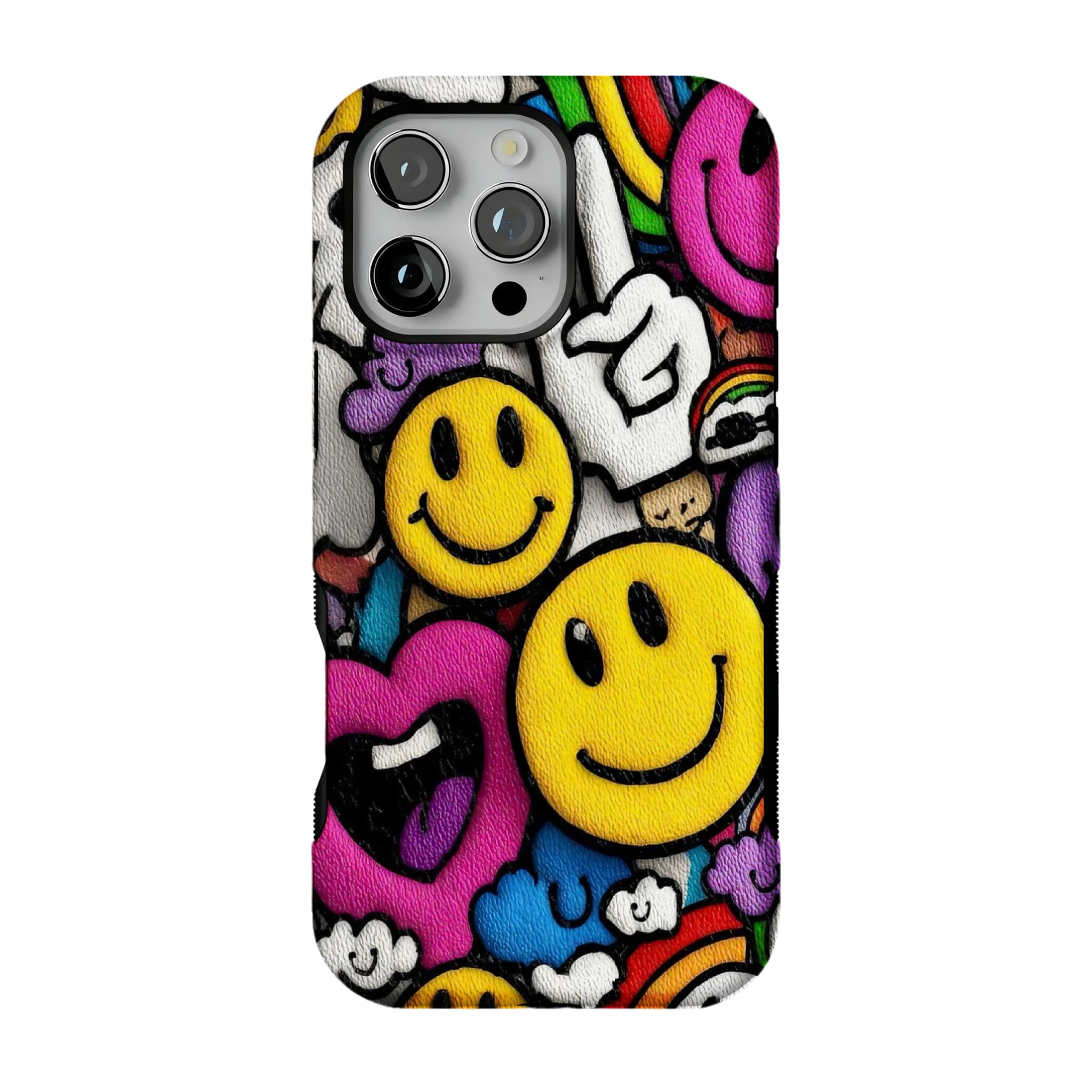 Y2K Smiley Graffiti Phone Case, Dopamine Cover for iPhone
