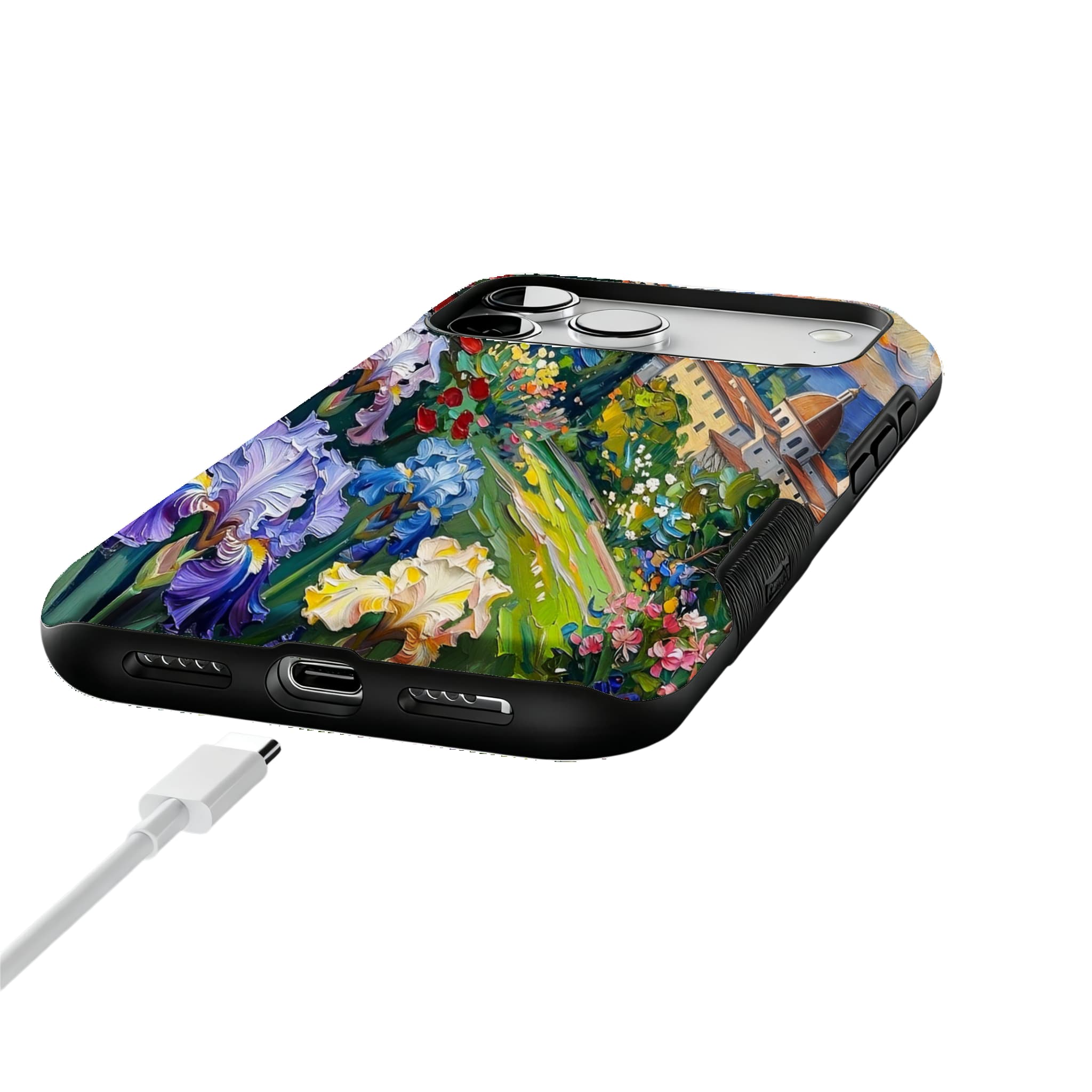 Iris Flower Garden Impasto Oil Painting Phone Case | Artistic Floral Shockproof Cover