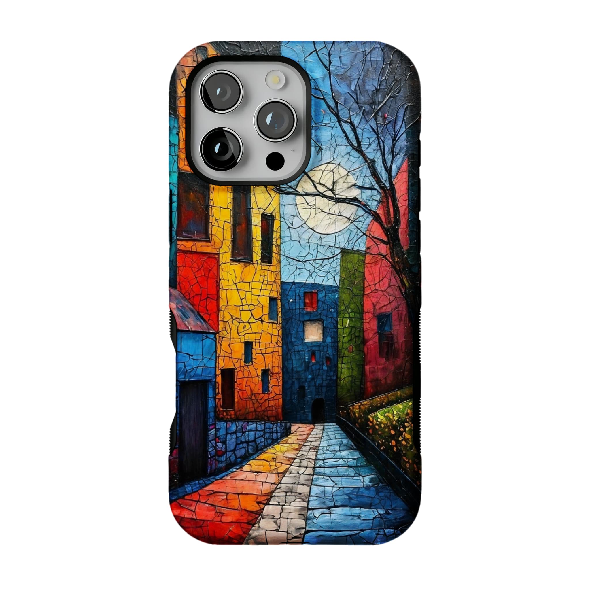 Crackle Oil Painting Town Phone Case, Art Shockproof Cover for iPhone