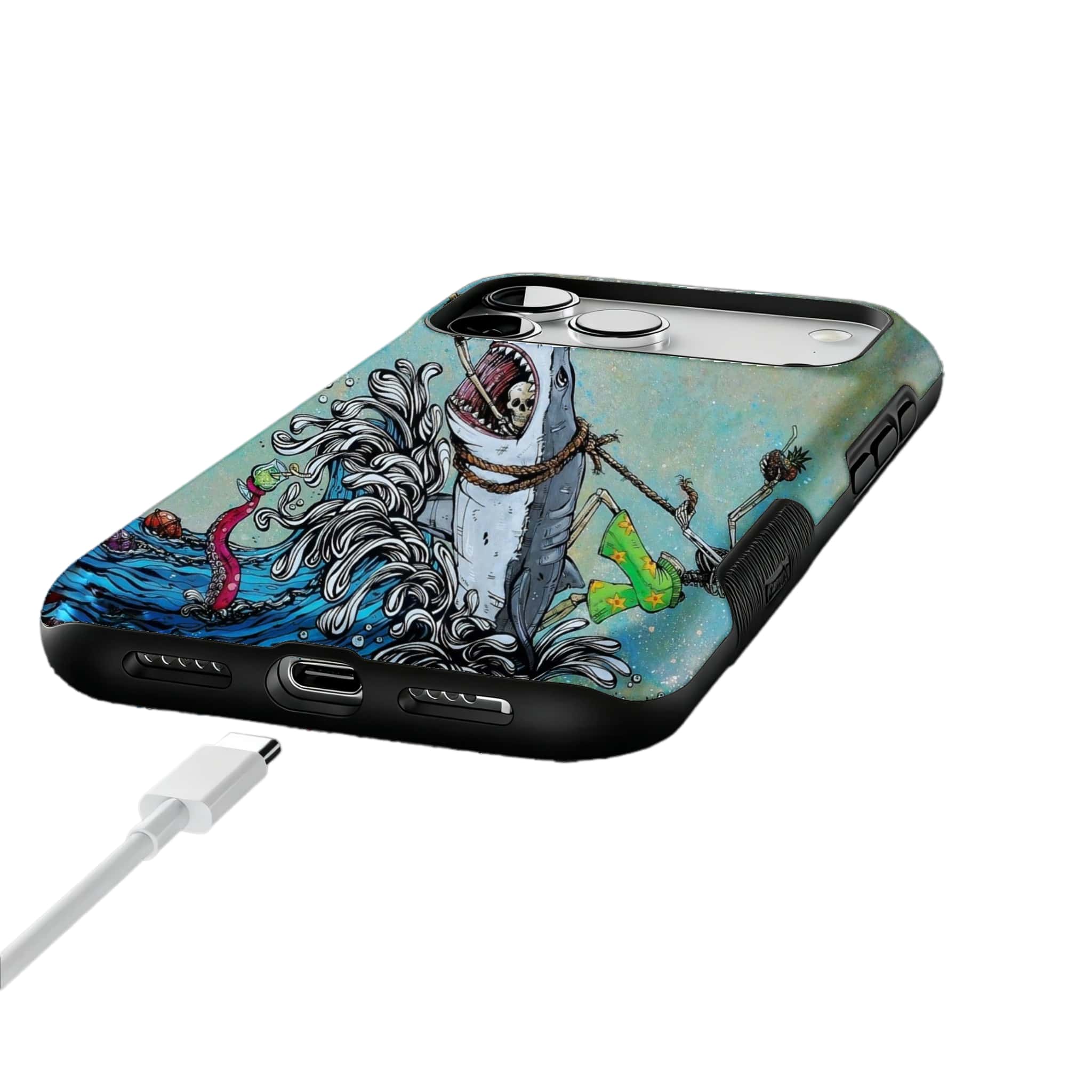 Skeleton Shark Tattoo Art Phone Case, Surf Punk Cover for iPhone