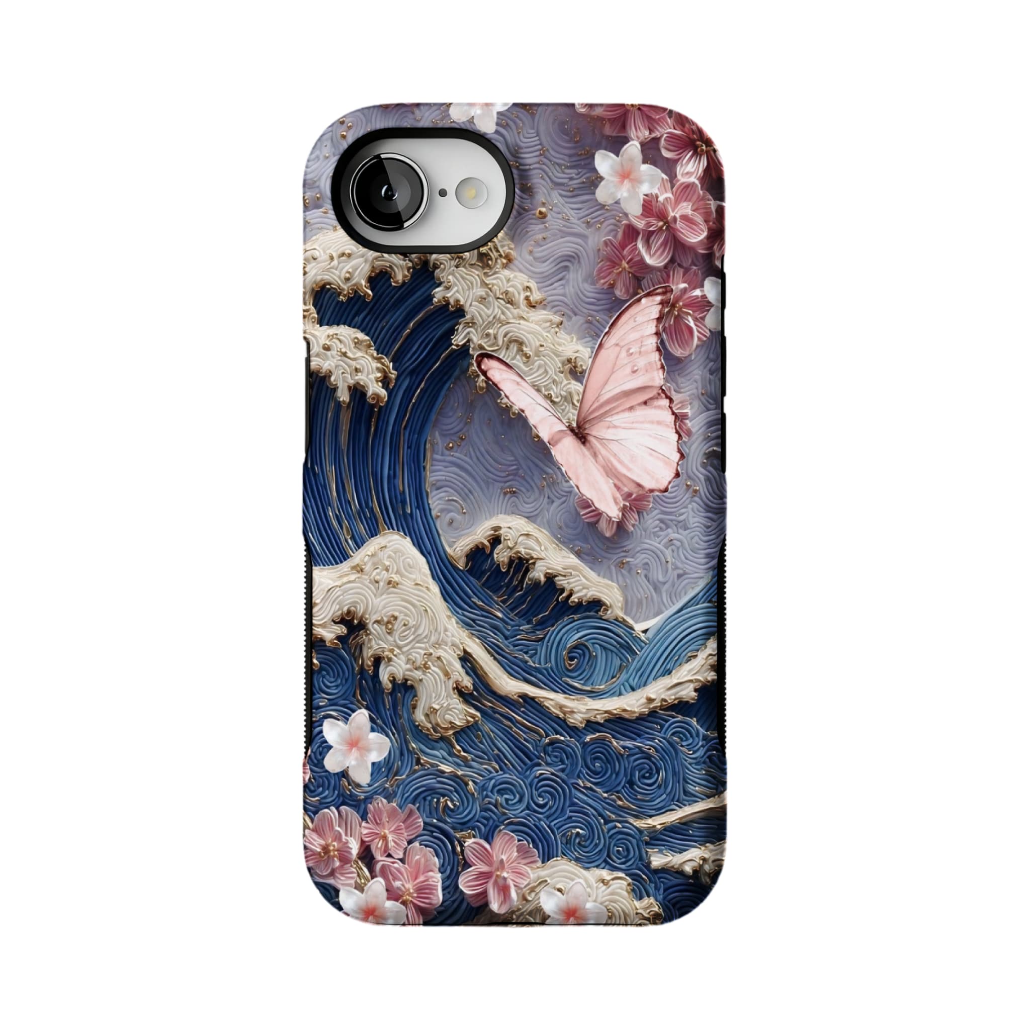 Japanese Wave Sakura 3D Embossed Phone Case | Luxury Butterfly Shockproof Cover