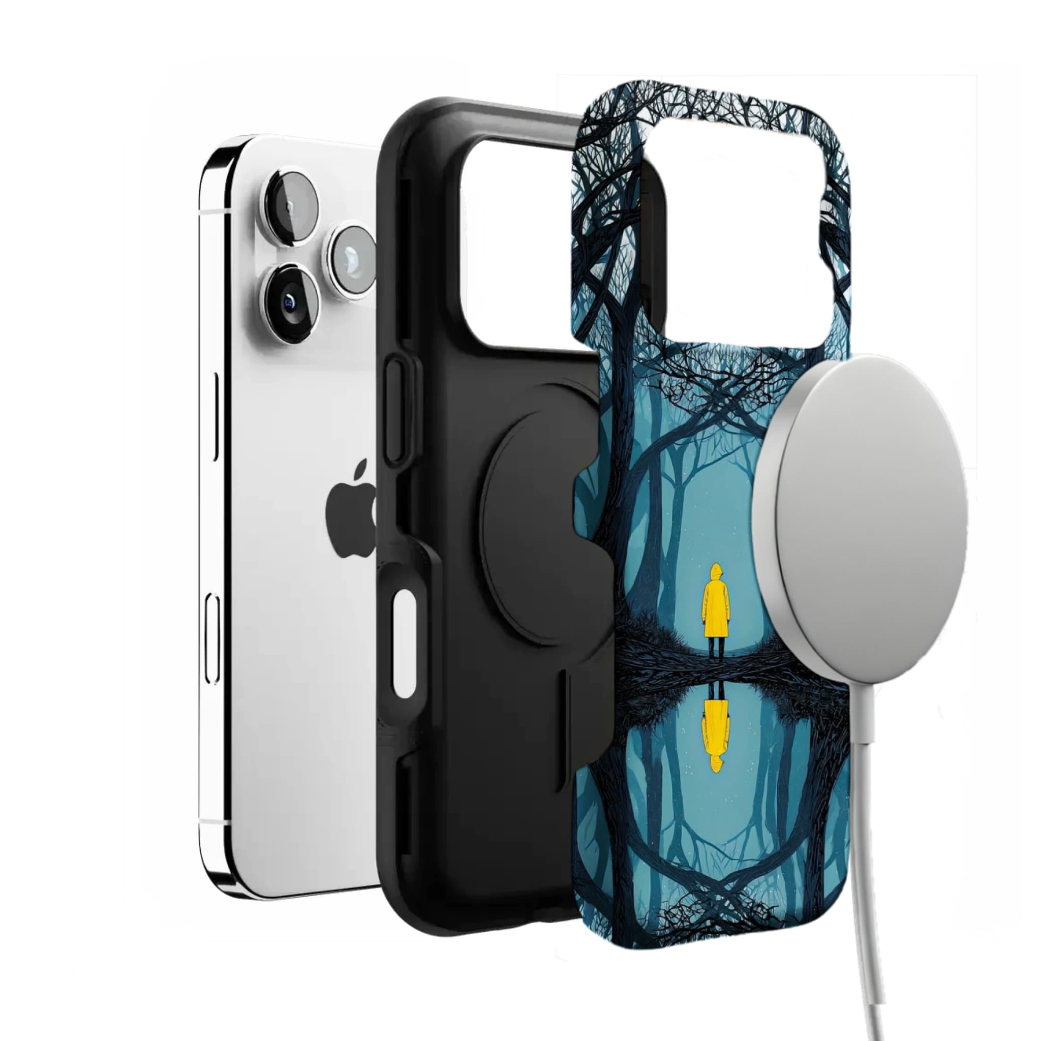 Dark Fairy Tale Forest Phone Case | Symmetric Yellow Raincoat Kid Shockproof Cover