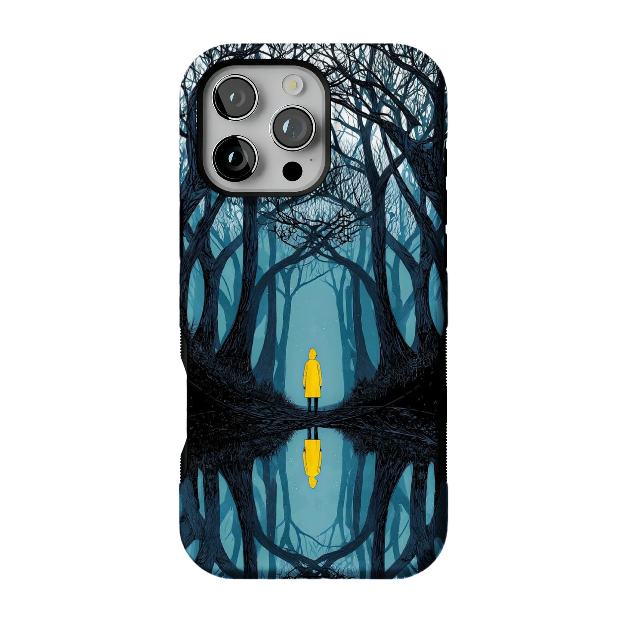 Dark Fairy Tale Forest Phone Case | Symmetric Yellow Raincoat Kid Shockproof Cover