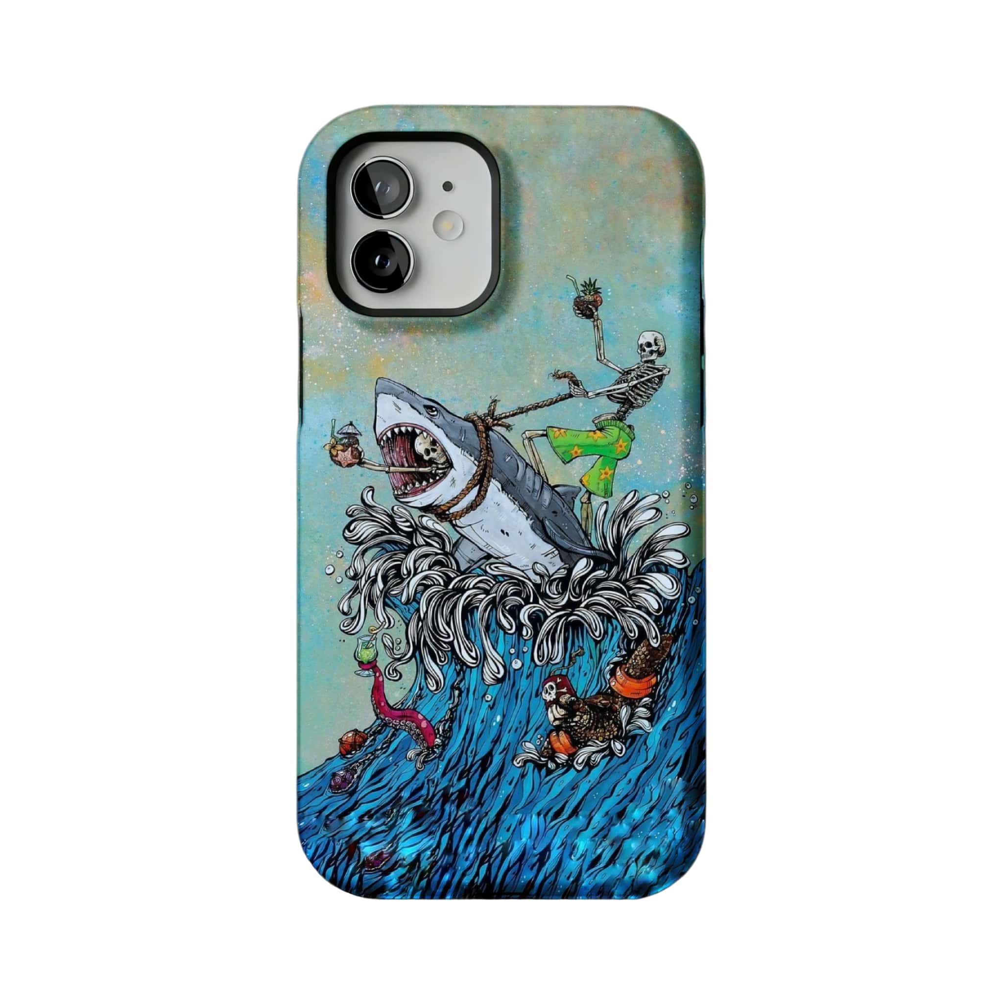 Skeleton Shark Tattoo Art Phone Case, Surf Punk Cover for iPhone