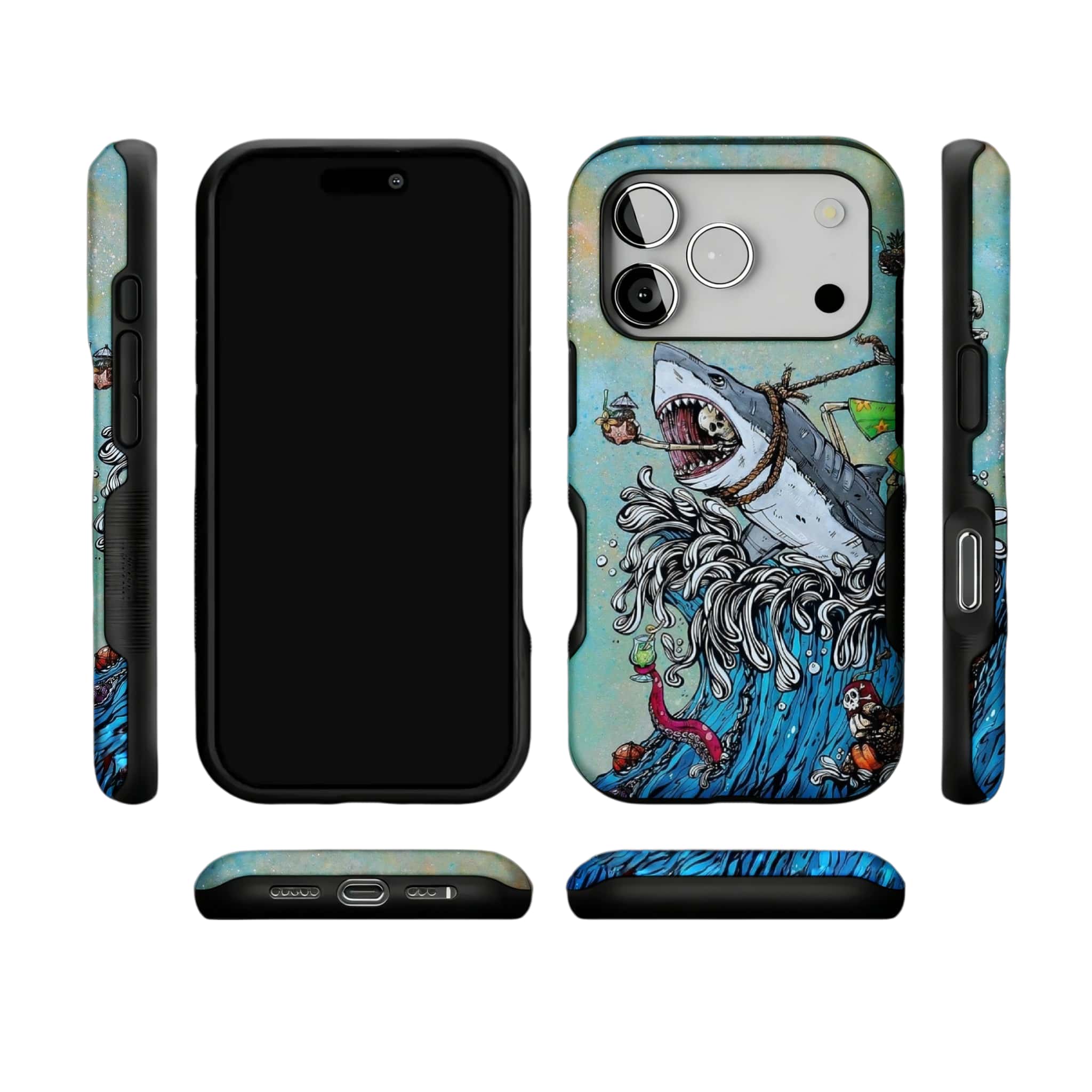 Skeleton Shark Tattoo Art Phone Case, Surf Punk Cover for iPhone