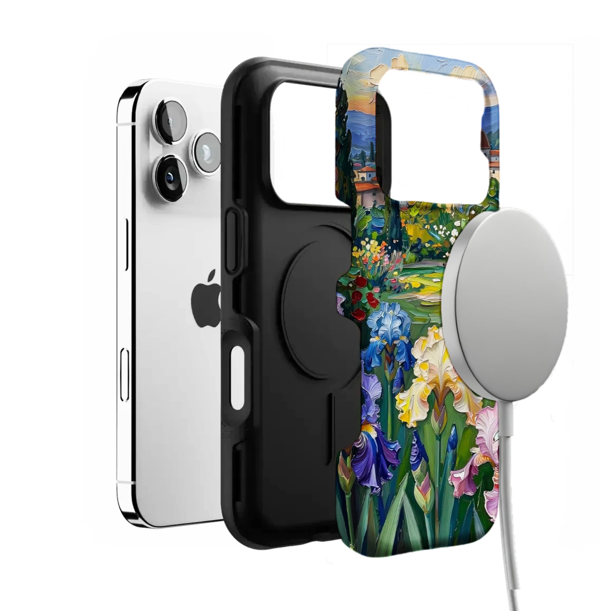 Iris Flower Garden Impasto Oil Painting Phone Case | Artistic Floral Shockproof Cover