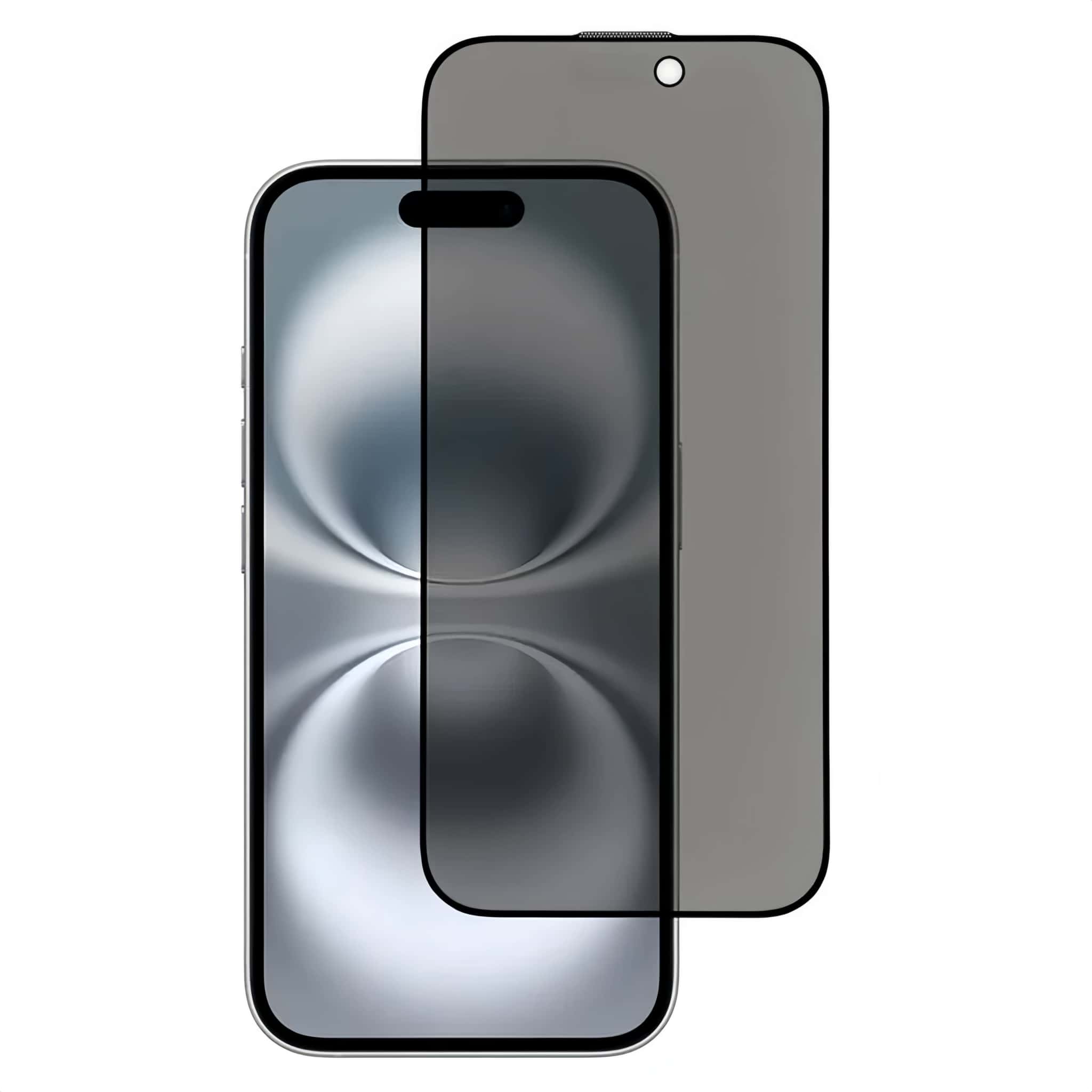 Silk print privacy tempered glass screen protector shown over a smartphone